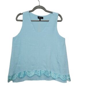 Melissa Paige Medium Womens Blue 2 Layer Sleeveless Lace Blouse